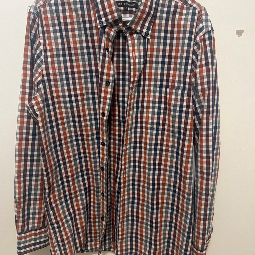 BRITCHES Men's Button-Down Plaid Shirt - Blue & Brown